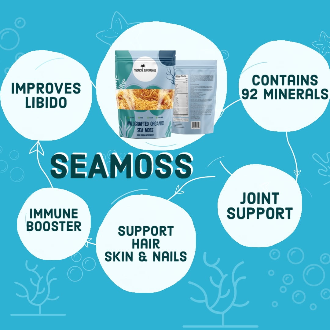TROPICAL SUPERFOODS WILDCRAFTED ORGANIC SEA MOSS 4OZ MAKES 80OZ NUTRIENT-RICH SEA MOSS GEL