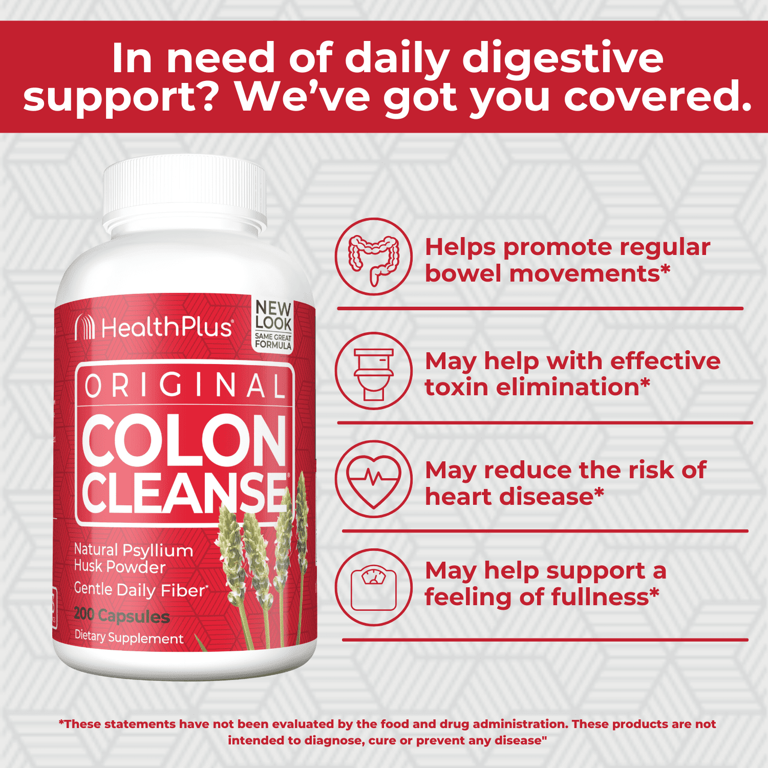 HEALTH PLUS COLON CLEANSE CAPSULES NATURAL PSYLLIUM HUSK FIBER FOR DIGESTIVE HEART HEALTH
