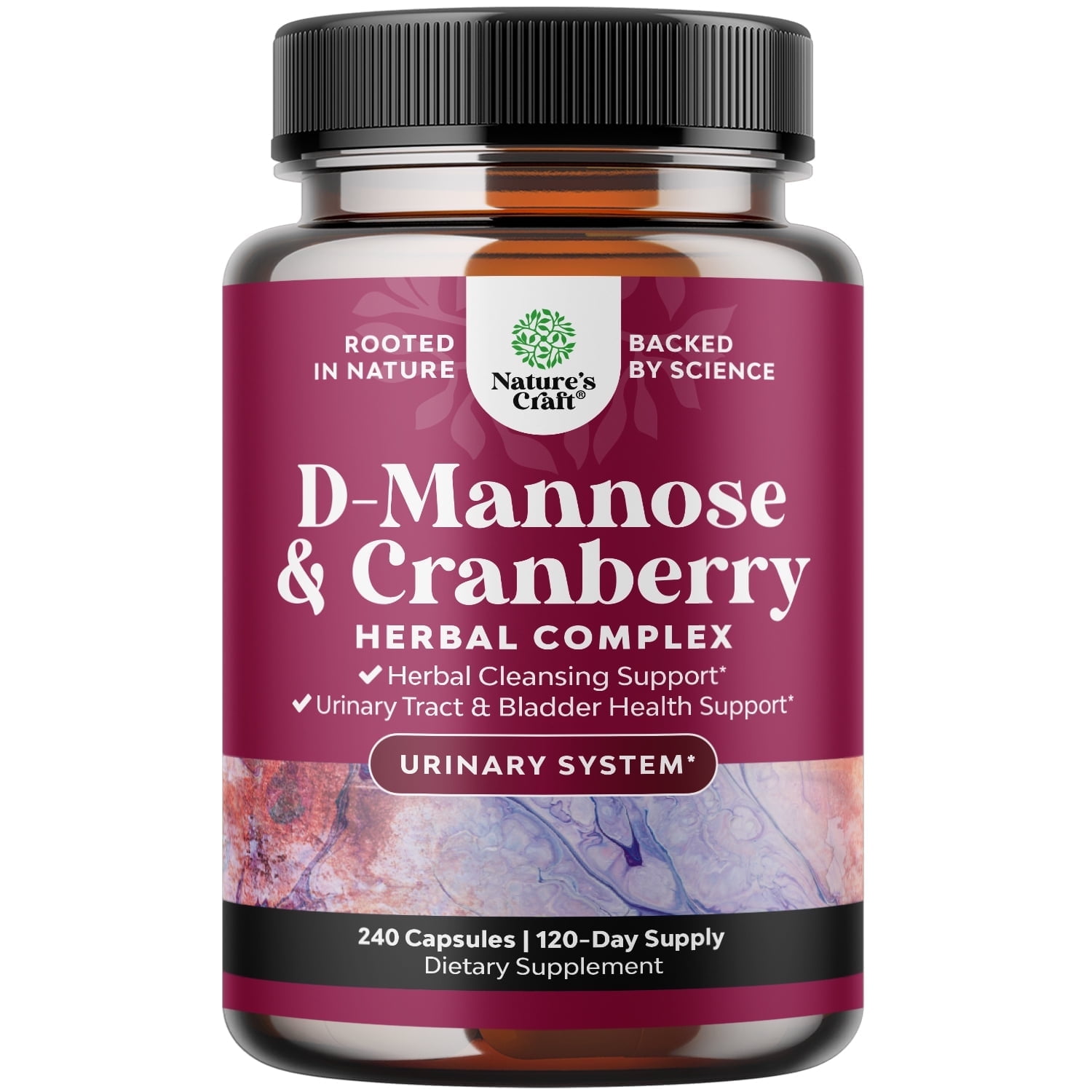 NATURES CRAFT D MANNOSE CRANBERRY CAPSULES FOR URINARY TRACT, KIDNEY LIVER SUPPORT WITH DANDELION EXTRACT