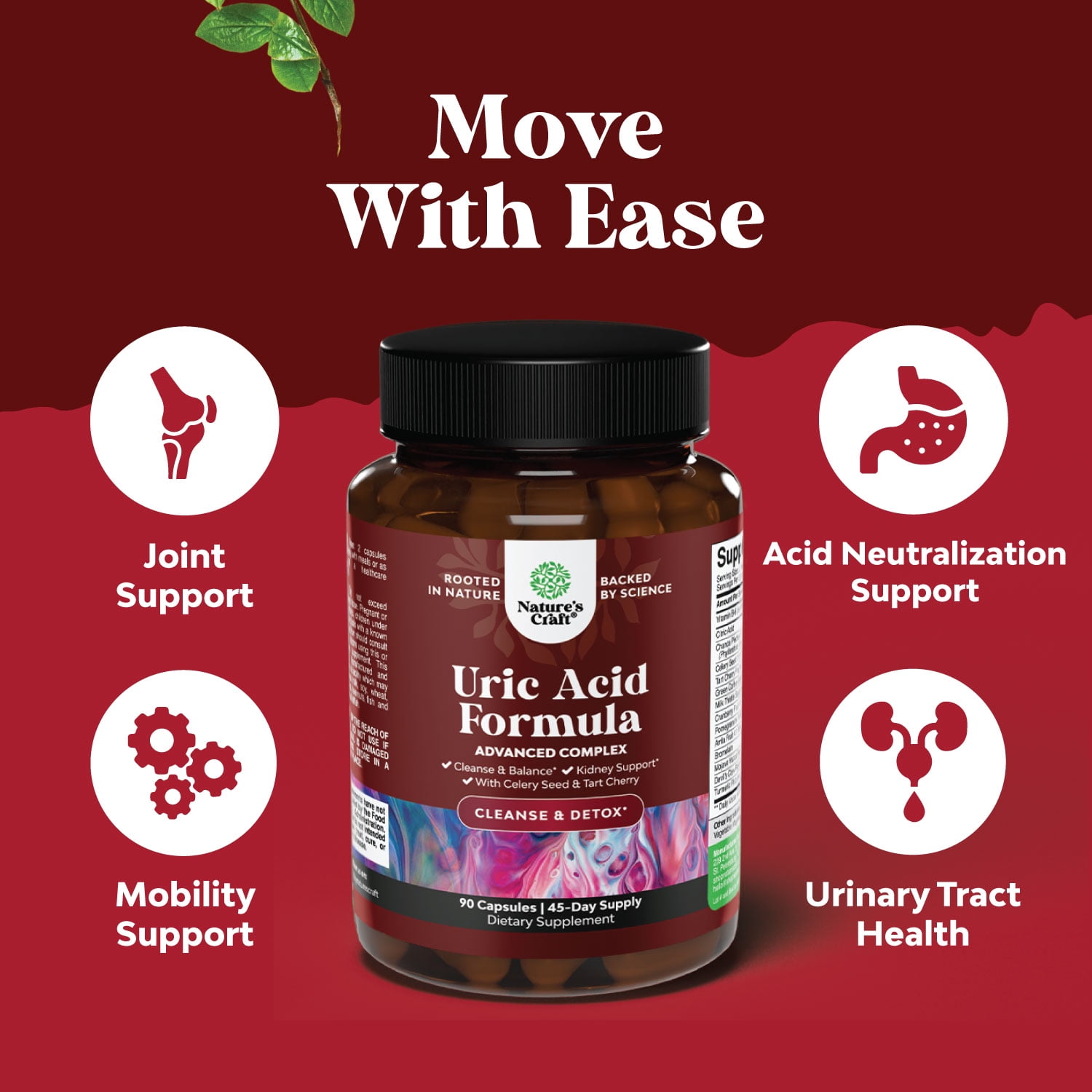 NATURES CRAFT HERBAL URIC ACID DETOX CAPSULES WITH TART CHERRY DAILY KIDNEY JOINT SUPPORT FOR MEN WOMEN