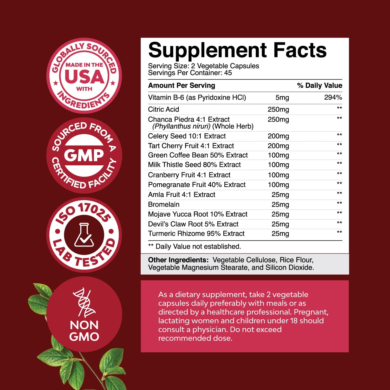 NATURES CRAFT HERBAL URIC ACID DETOX CAPSULES WITH TART CHERRY DAILY KIDNEY JOINT SUPPORT FOR MEN WOMEN