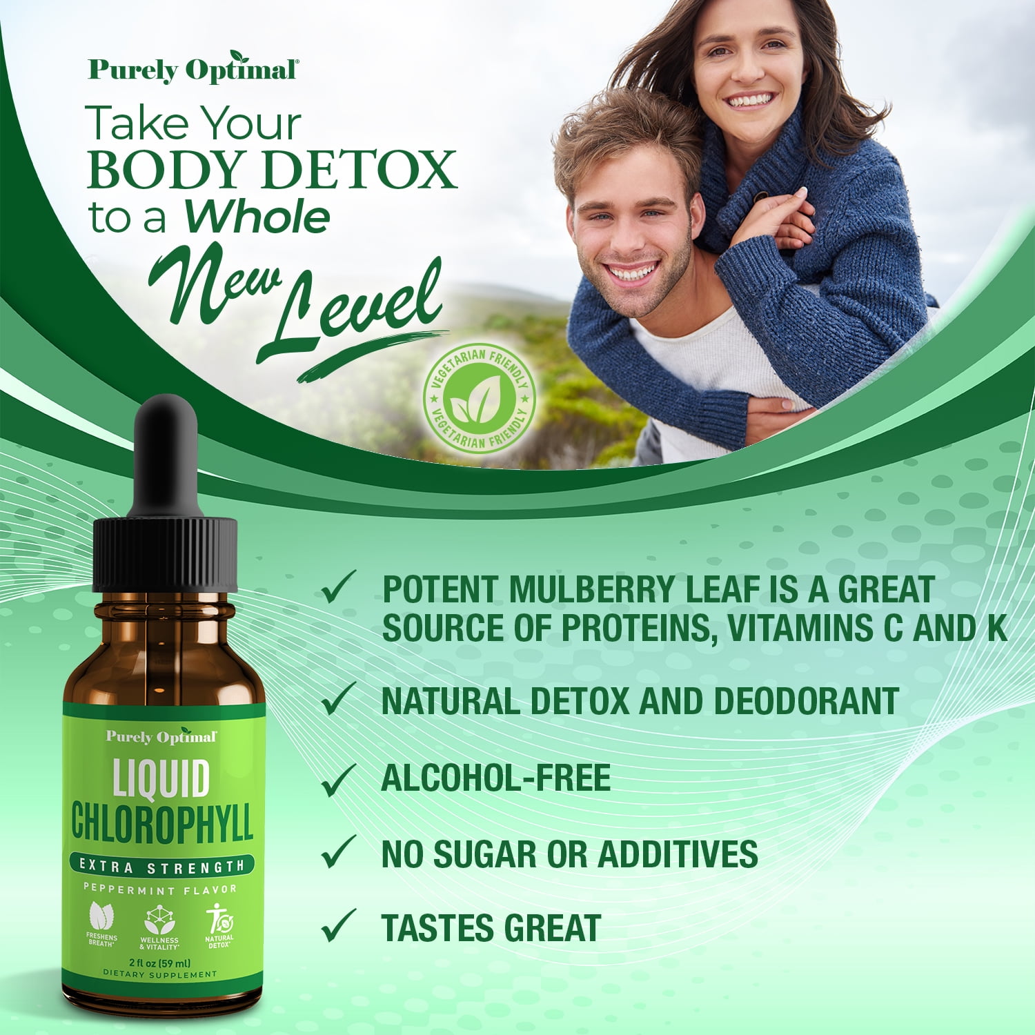 PURELY OPTIMAL LIQUID CHLOROPHYLL DROPS PEPPERMINT FLAVOR, 118 SERVINGS FOR SKIN, ENERGY DETOX
