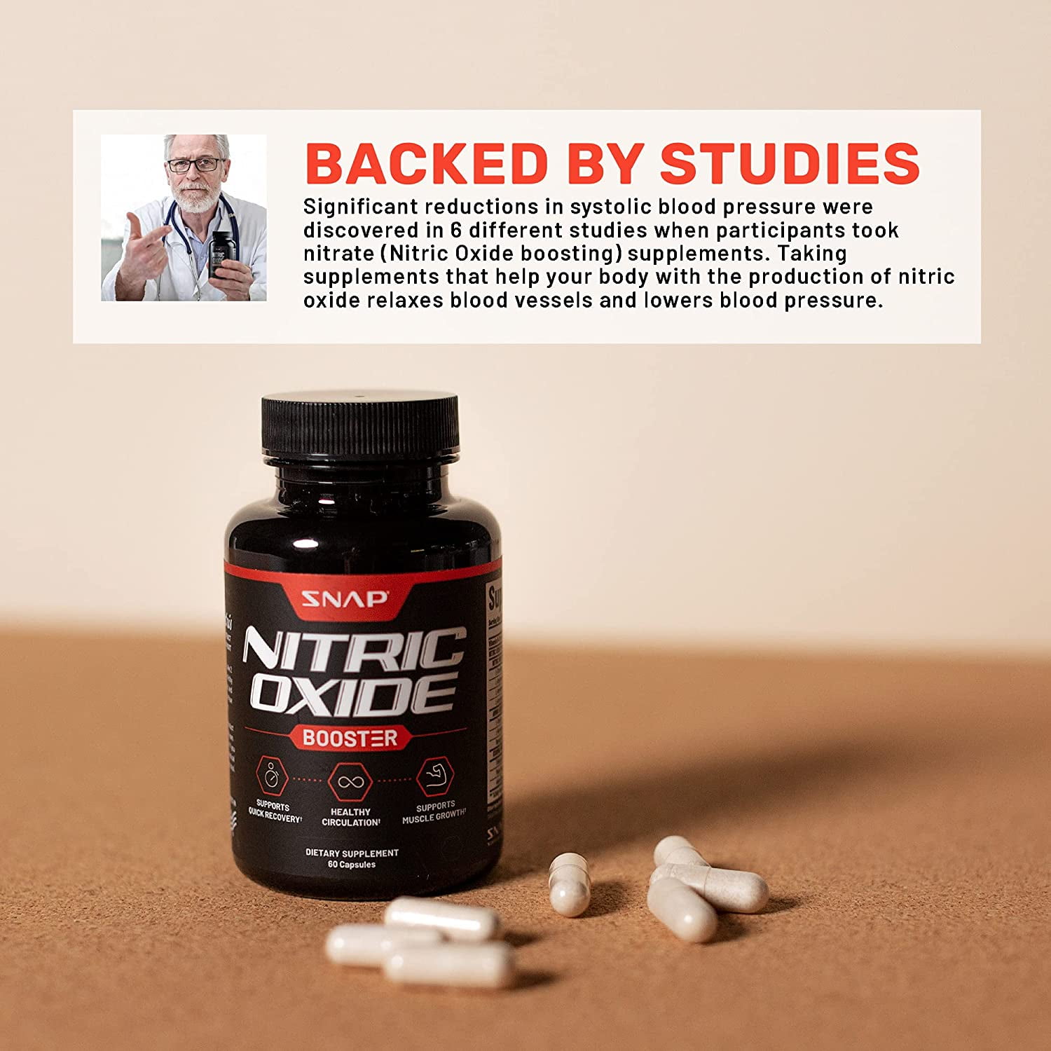 SNAP SUPPLEMENTS NITRIC OXIDE BOOSTER 1500MG - PREWORKOUT AMINO ACIDS, 60 CAPSULES, 3 PACK