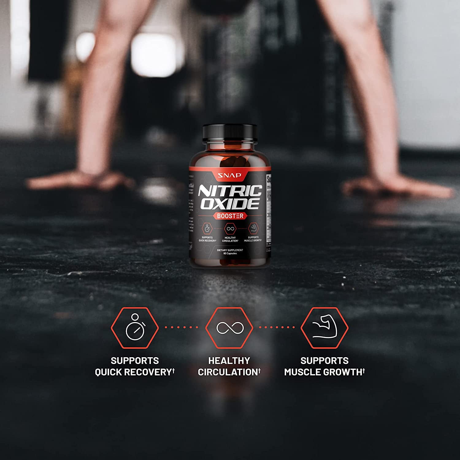 SNAP SUPPLEMENTS NITRIC OXIDE BOOSTER 1500MG - PREWORKOUT AMINO ACIDS, 60 CAPSULES, 3 PACK