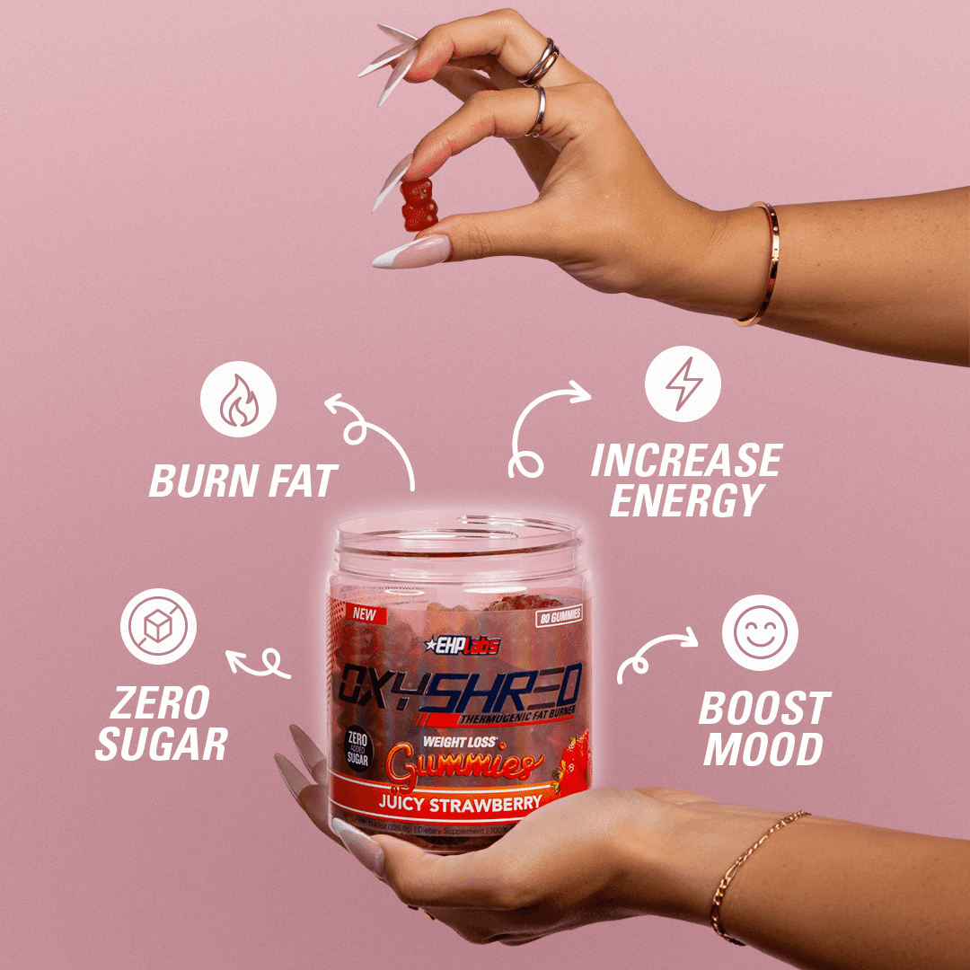 EHP LABS OXYSHRED STRAWBERRY WEIGHT LOSS GUMMIES 80 COUNT FAT BURNER SUPPLEMENT