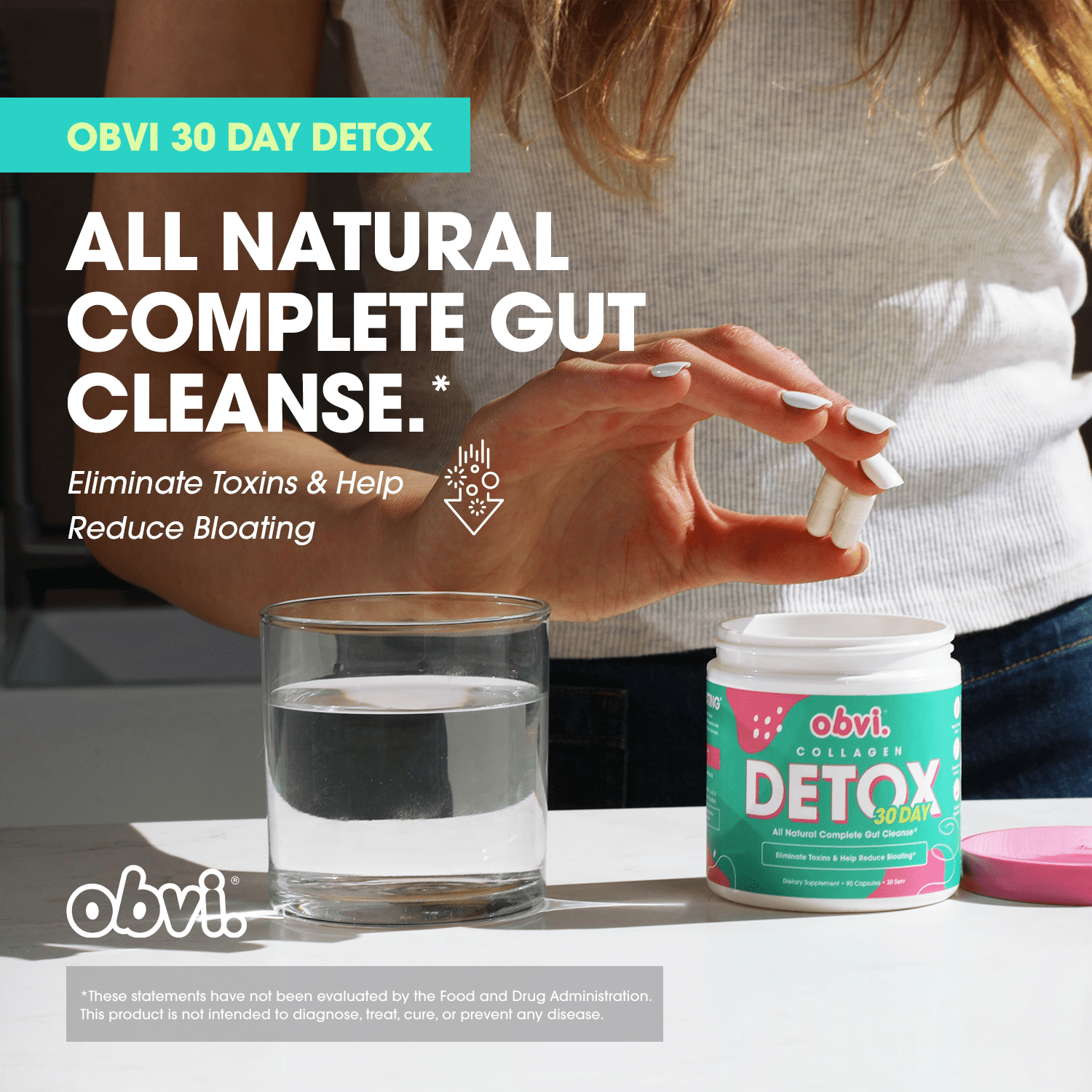 OBVI 30 DAY COLLAGEN DETOX GUT CLEANSE ALL NATURAL, 90 CAPSULES, 30 SERVINGS
