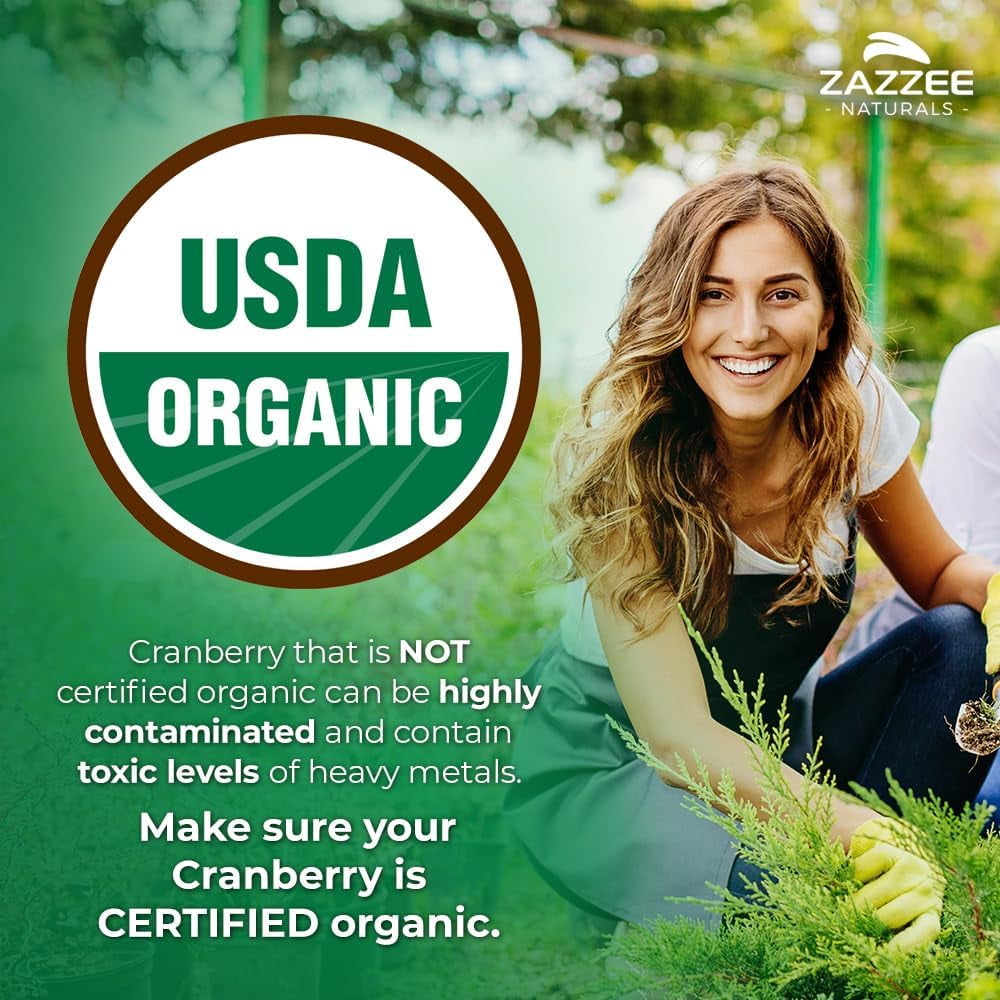 ZAZZEE NATURALS ORGANIC CRANBERRY EXTRACT 25 1, 12,500MG, 100 VEGAN CAPSULES, UTI SUPPORT