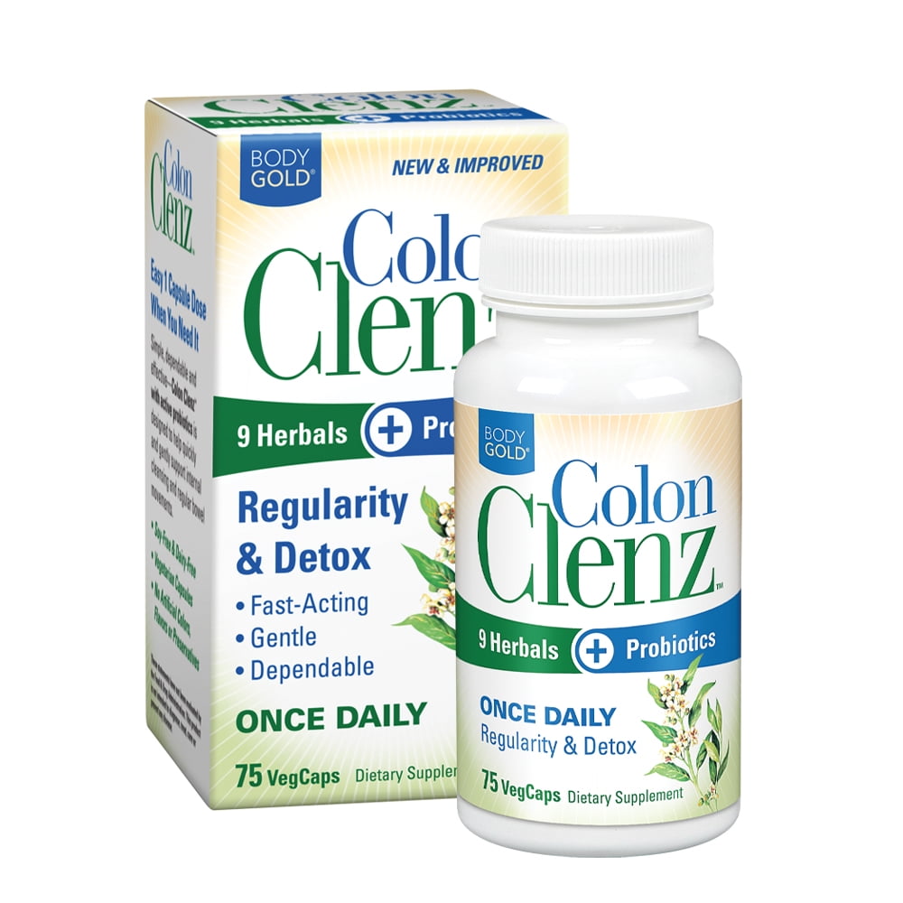 BODYGOLD COLON CLENZ 3-PACK DAILY DETOX REGULARITY SUPPORT WITH 9 HERBS PROBIOTICS, 75 CT