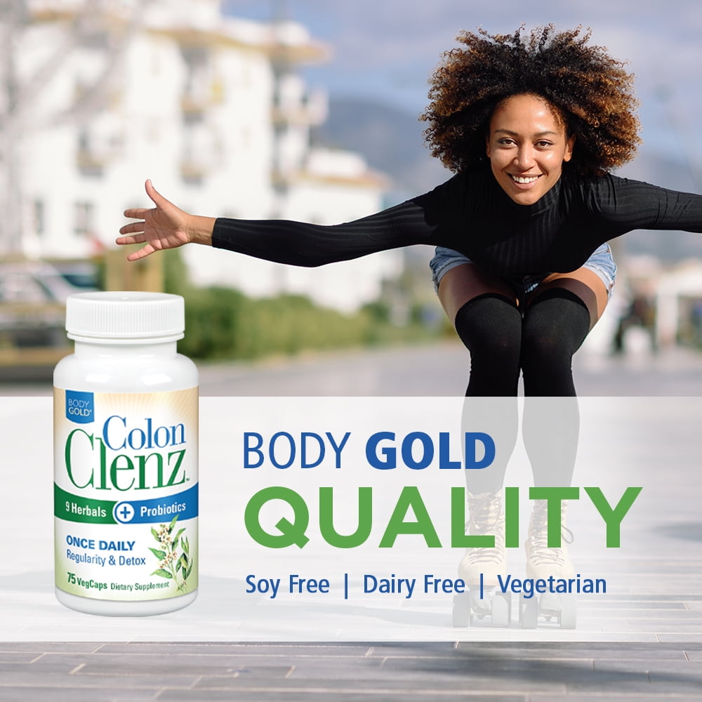 BODYGOLD COLON CLENZ 3-PACK DAILY DETOX REGULARITY SUPPORT WITH 9 HERBS PROBIOTICS, 75 CT