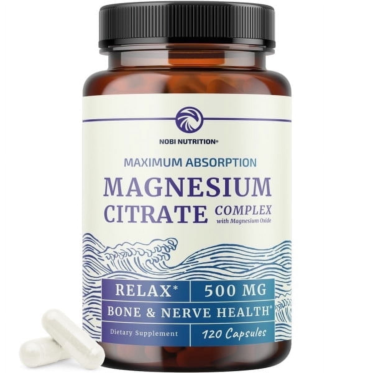 NOBI NUTRITION MAGNESIUM CITRATE 500MG SUPPORTS CALM, DIGESTION CONSTIPATION HIGH ABSORPTION, 120 CT