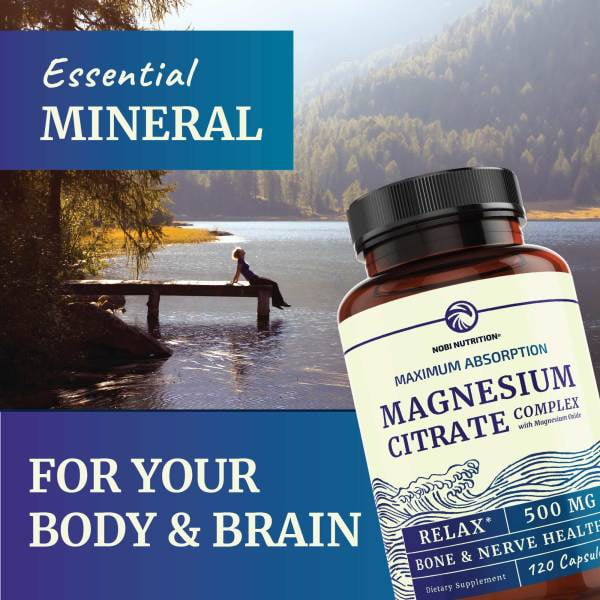 NOBI NUTRITION MAGNESIUM CITRATE 500MG SUPPORTS CALM, DIGESTION CONSTIPATION HIGH ABSORPTION, 120 CT