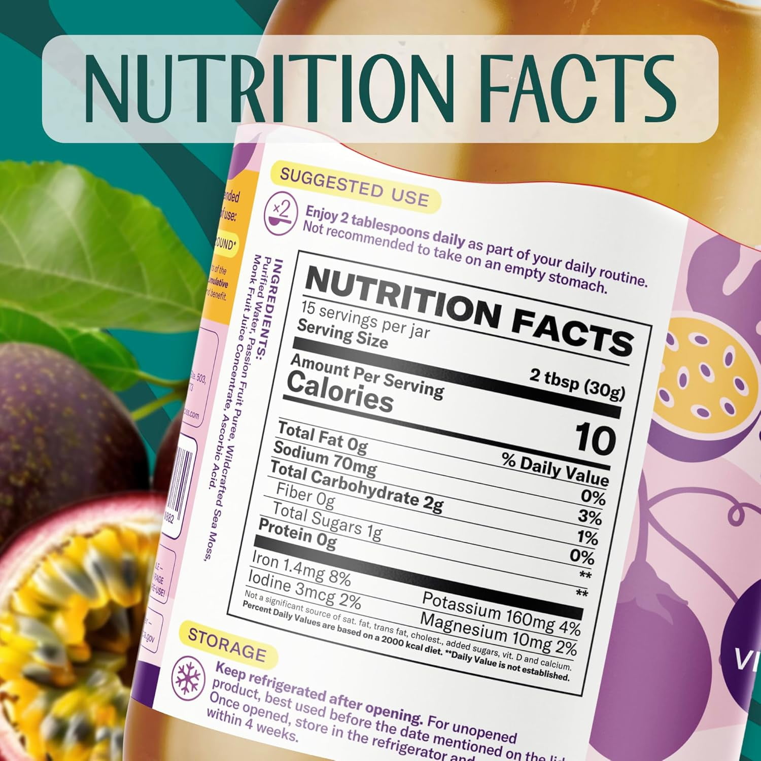 TRUESEAMOSS WILDCRAFTED IRISH SEA MOSS GEL SUPERFOOD - ORGANIC PASSION FRUIT, MADE IN USA