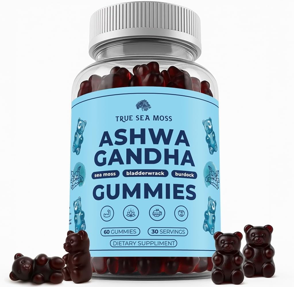 TRUESEAMOSS VEGAN SEA MOSS GUMMIES WITH ASHWAGANDHA, BURDOCK BLADDERWRACK 60 LOW-SUGAR NON-GMO