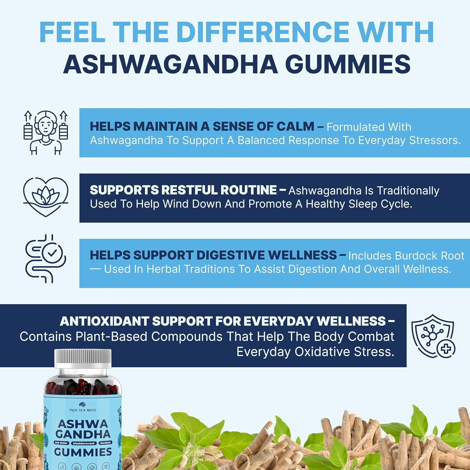 TRUESEAMOSS VEGAN SEA MOSS GUMMIES WITH ASHWAGANDHA, BURDOCK BLADDERWRACK 60 LOW-SUGAR NON-GMO