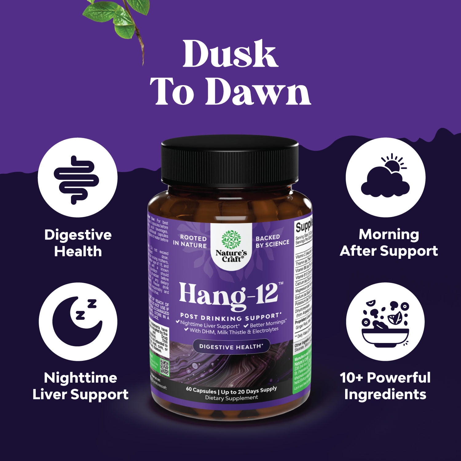 NATURES CRAFT NIGHTTIME LIVER DETOX HYDRATION PILLS WITH DHM, MILK THISTLE ELECTROLYTES FOR RECOVERY