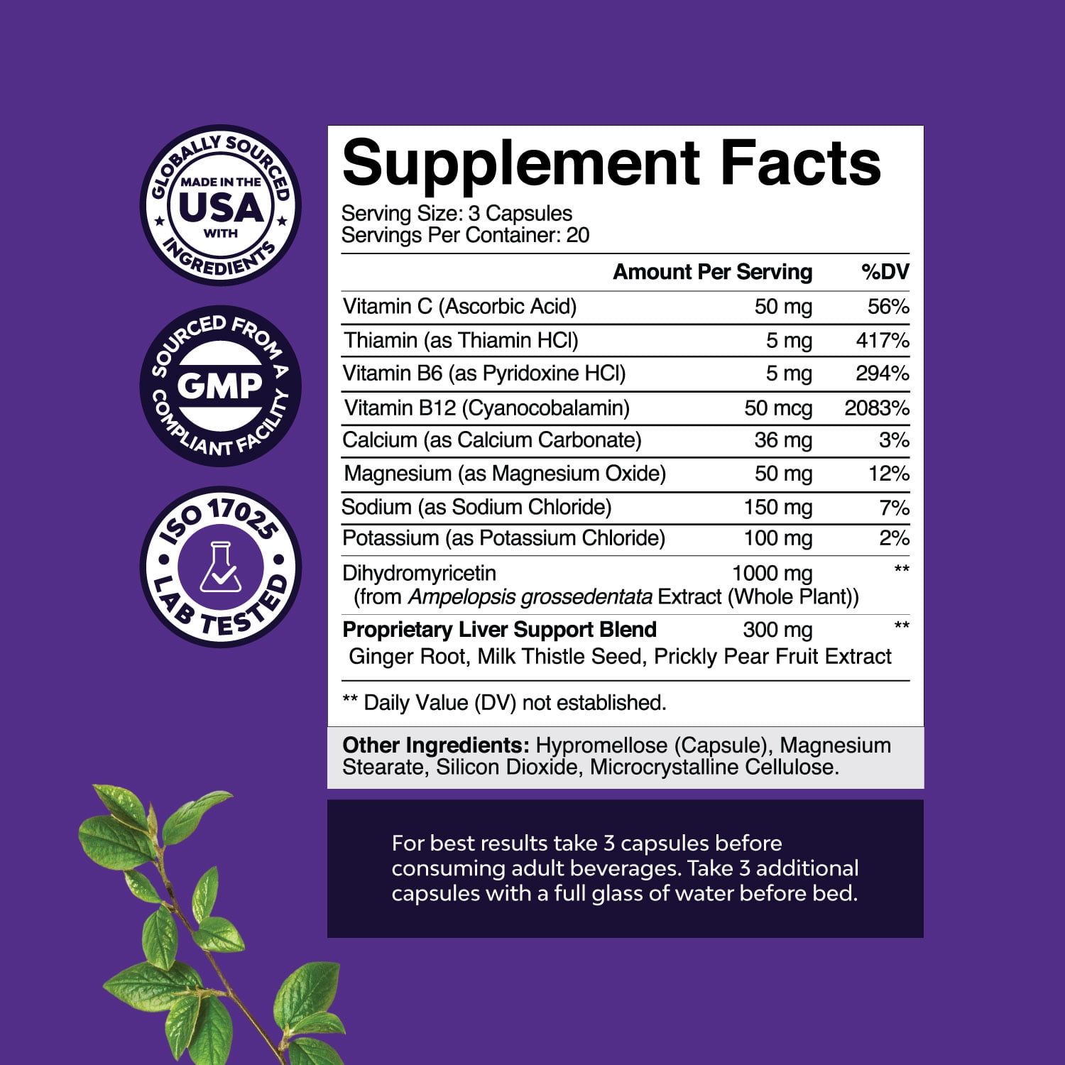 NATURES CRAFT NIGHTTIME LIVER DETOX HYDRATION PILLS WITH DHM, MILK THISTLE ELECTROLYTES FOR RECOVERY