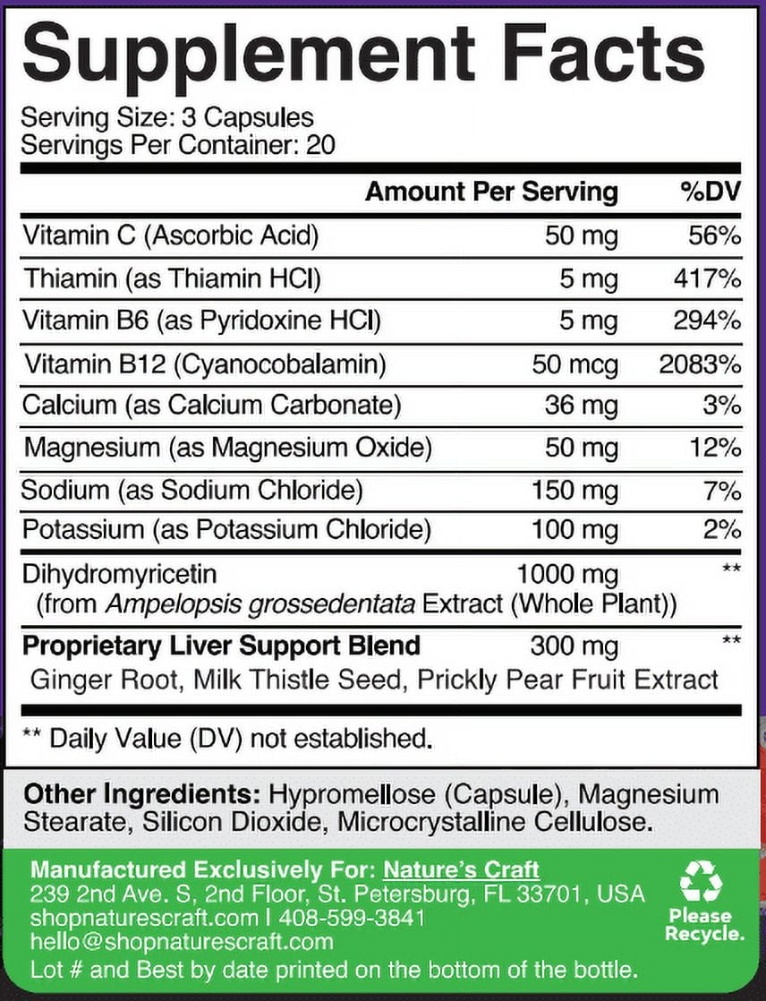 NATURES CRAFT NIGHTTIME LIVER DETOX HYDRATION PILLS WITH DHM, MILK THISTLE ELECTROLYTES FOR RECOVERY