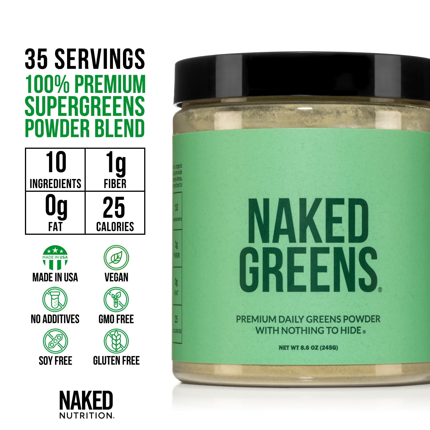NAKED NUTRITION ORGANIC SUPER GREENS POWDER VEGAN, NON-GMO, PREBIOTIC PROBIOTIC, 35 SERVINGS