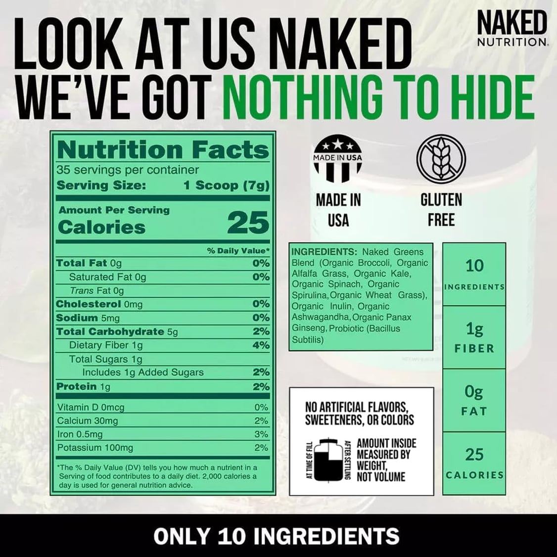 NAKED NUTRITION ORGANIC SUPER GREENS POWDER VEGAN, NON-GMO, PREBIOTIC PROBIOTIC, 35 SERVINGS