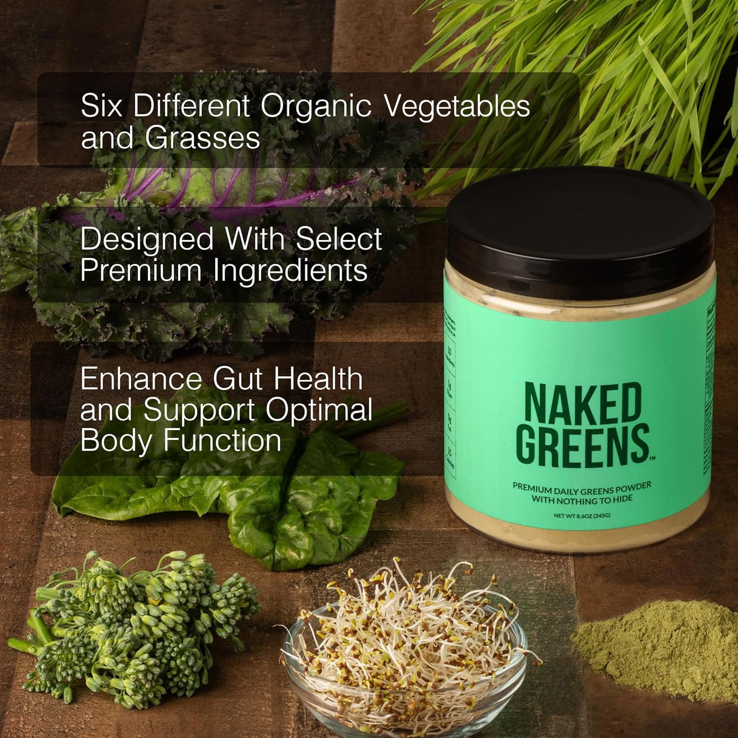 NAKED NUTRITION ORGANIC SUPER GREENS POWDER VEGAN, NON-GMO, PREBIOTIC PROBIOTIC, 35 SERVINGS