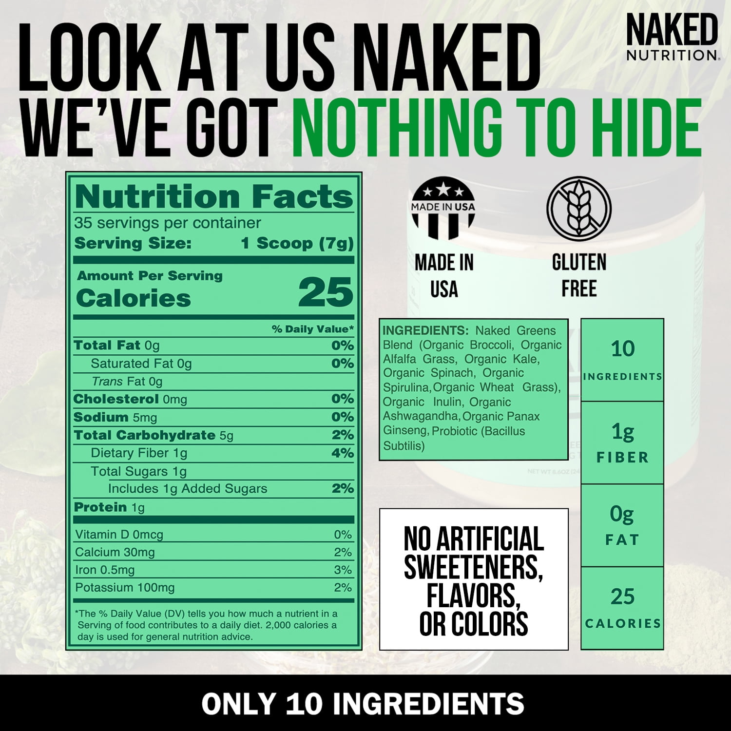 NAKED NUTRITION ORGANIC SUPER GREENS POWDER VEGAN, NON-GMO, PREBIOTIC PROBIOTIC, 35 SERVINGS