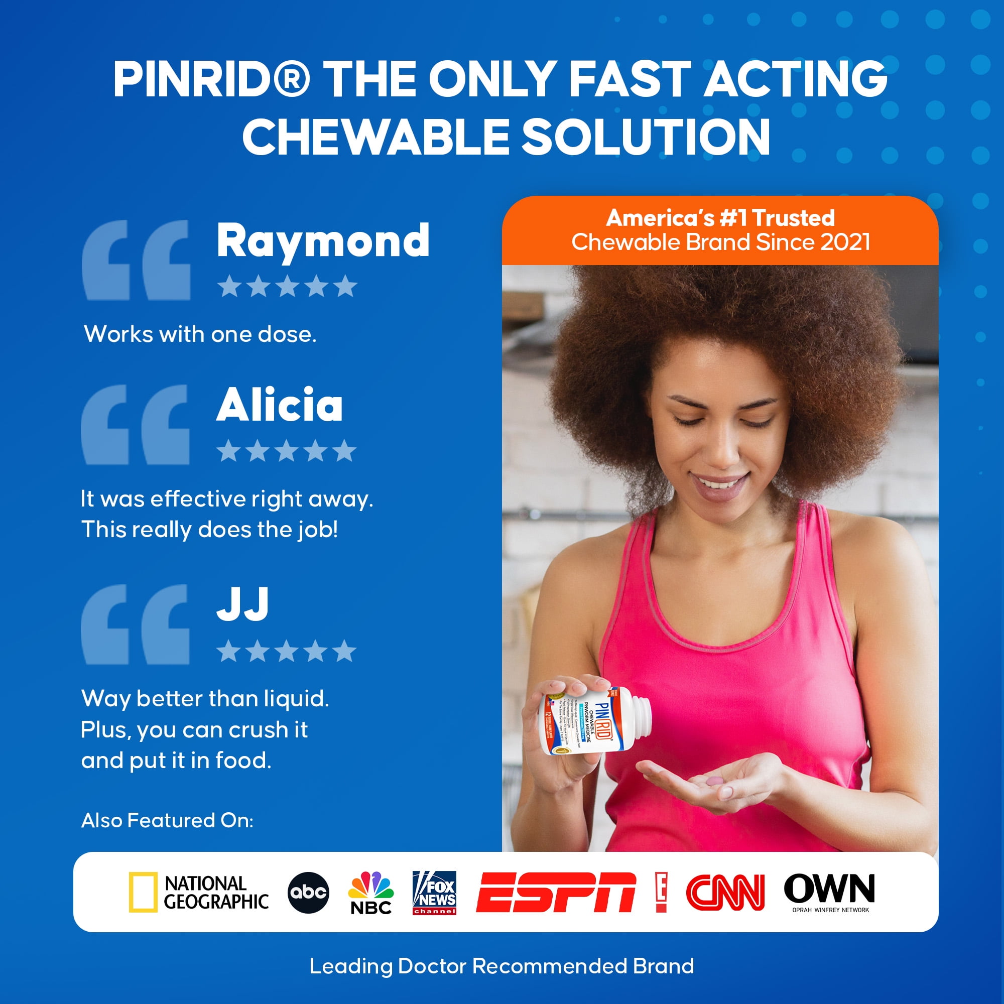 PIN RID PINWORM DEWORMER CHEWABLE TABLETS 250MG PYRANTEL PAMOATE, 12 COUNT FOR ADULTS KIDS