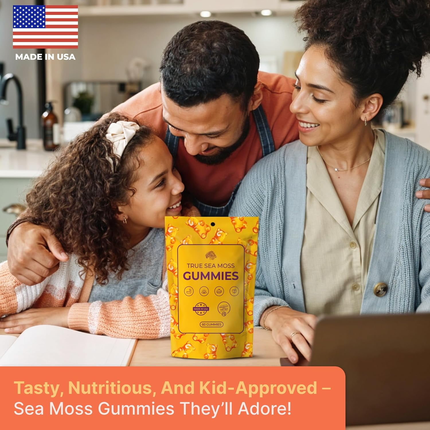 TRUE SEA MOSS GUMMIES WITH IRISH SEA MOSS BURDOCK ROOT THYROID IMMUNE SUPPORT, 60CT