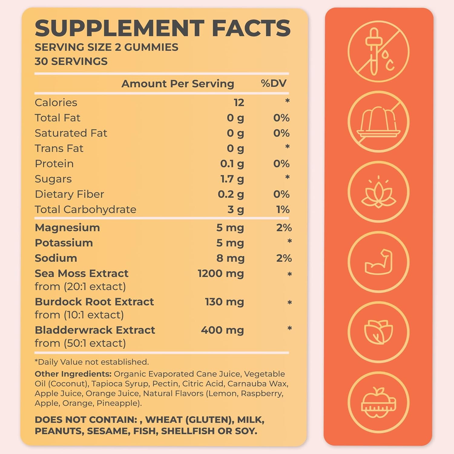 TRUE SEA MOSS GUMMIES WITH IRISH SEA MOSS BURDOCK ROOT THYROID IMMUNE SUPPORT, 60CT