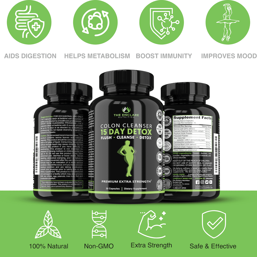 ENCLARE NUTRITION 15-DAY COLON CLEANSE DETOX 30CT WEIGHT LOSS METABOLISM BOOSTER SUPPLEMENT