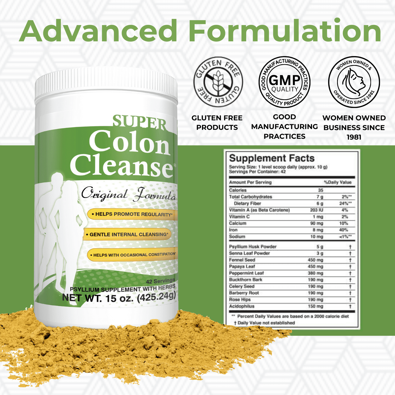 HEALTH PLUS SUPER COLON CLEANSE 15OZ POWDER, 42 SERVINGS NATURAL DETOX DIGESTIVE SUPPORT