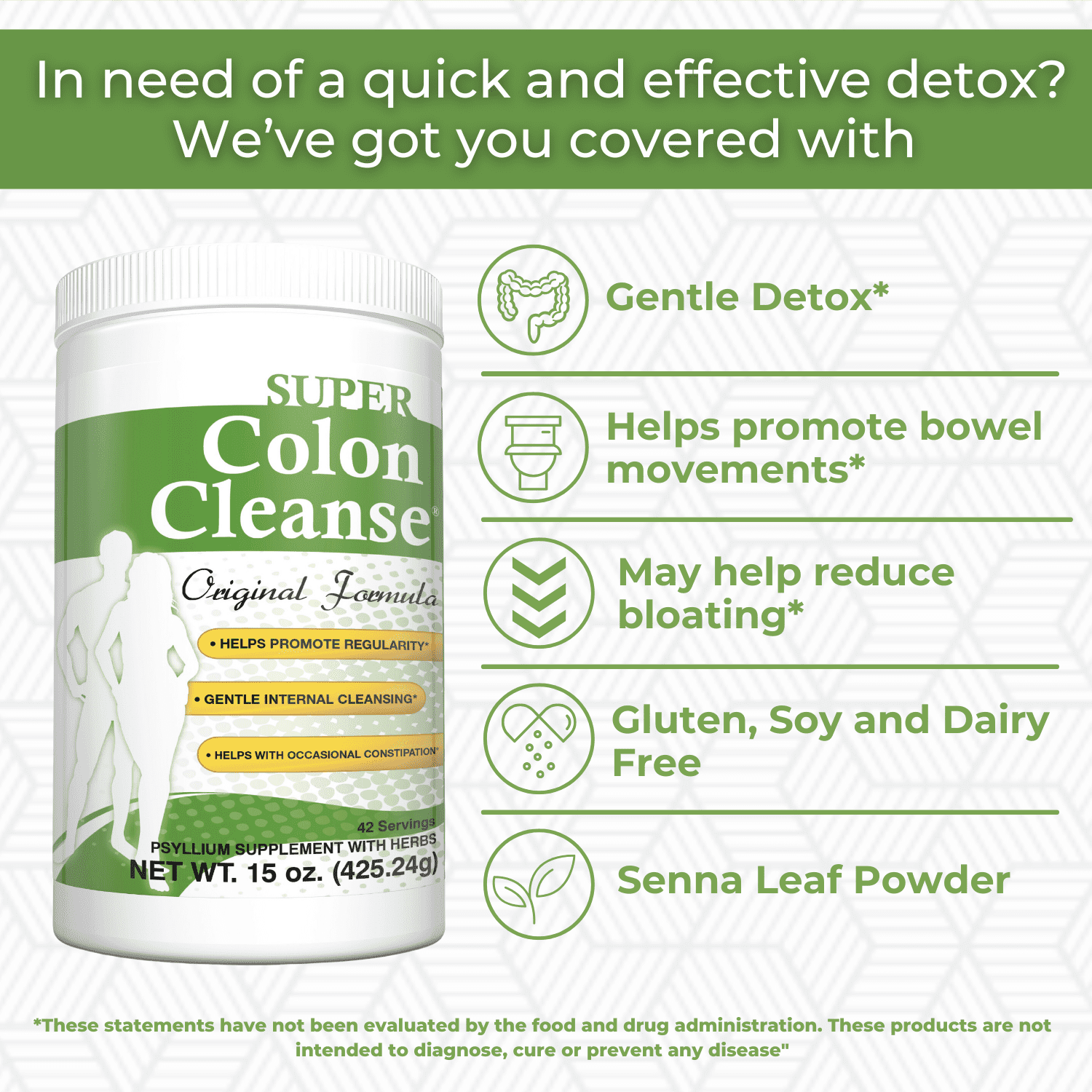 HEALTH PLUS SUPER COLON CLEANSE 15OZ POWDER, 42 SERVINGS NATURAL DETOX DIGESTIVE SUPPORT