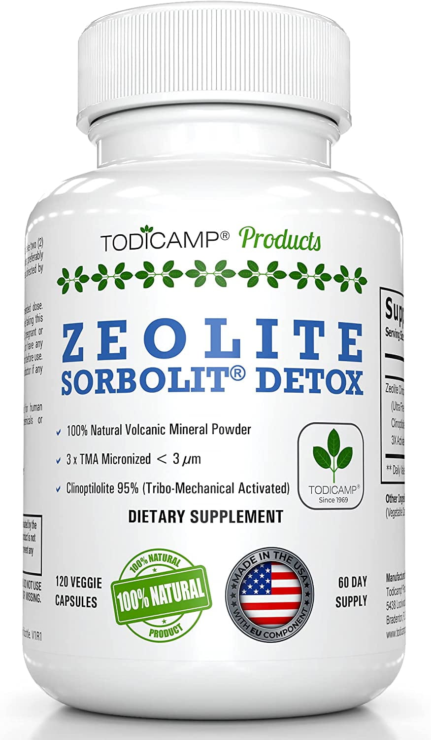 TODICAMP ZEOLITE DETOX CAPSULES 120 COUNT FOR FAST FULL BODY, LIVER DETOX DEBLOATING