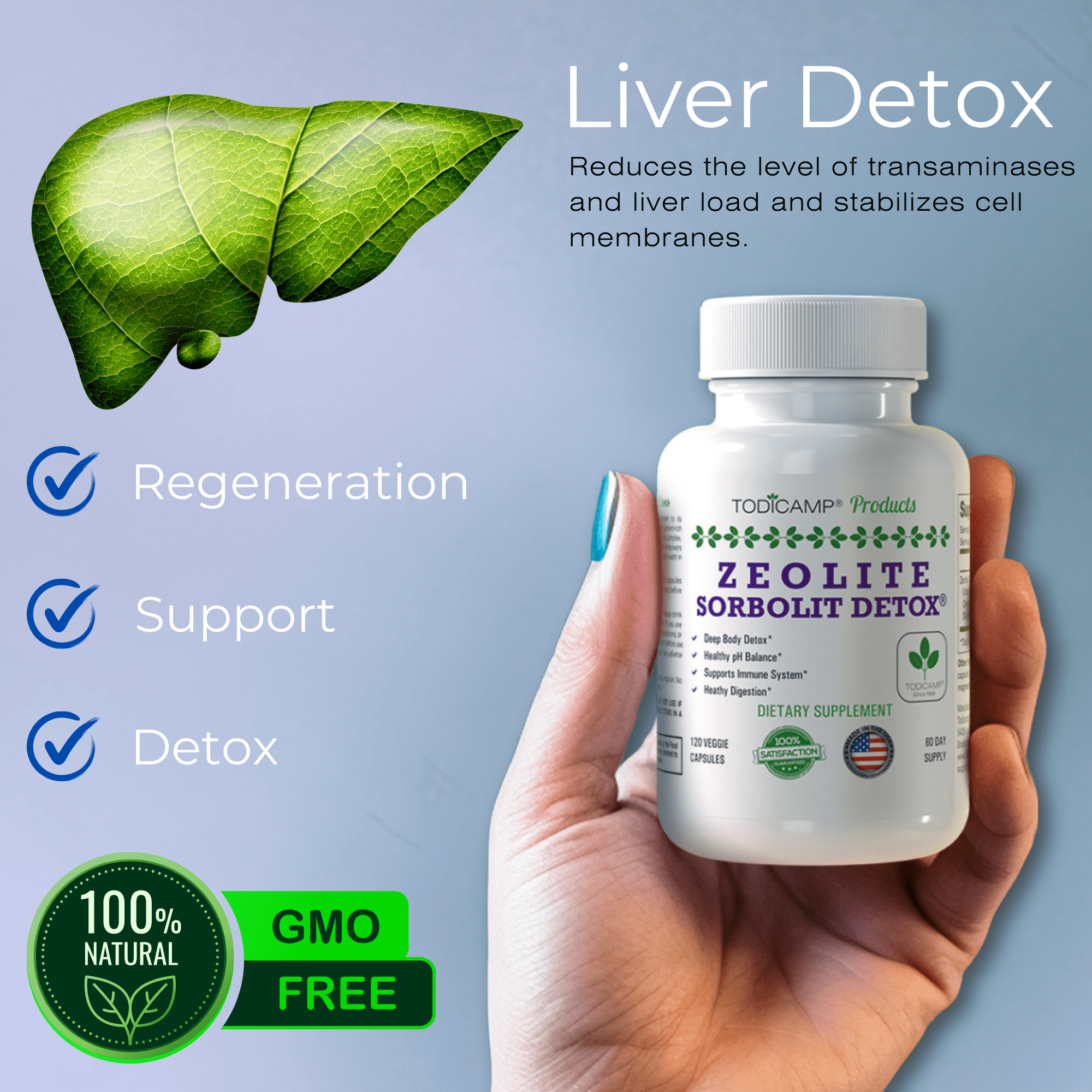 TODICAMP ZEOLITE DETOX CAPSULES 120 COUNT FOR FAST FULL BODY, LIVER DETOX DEBLOATING