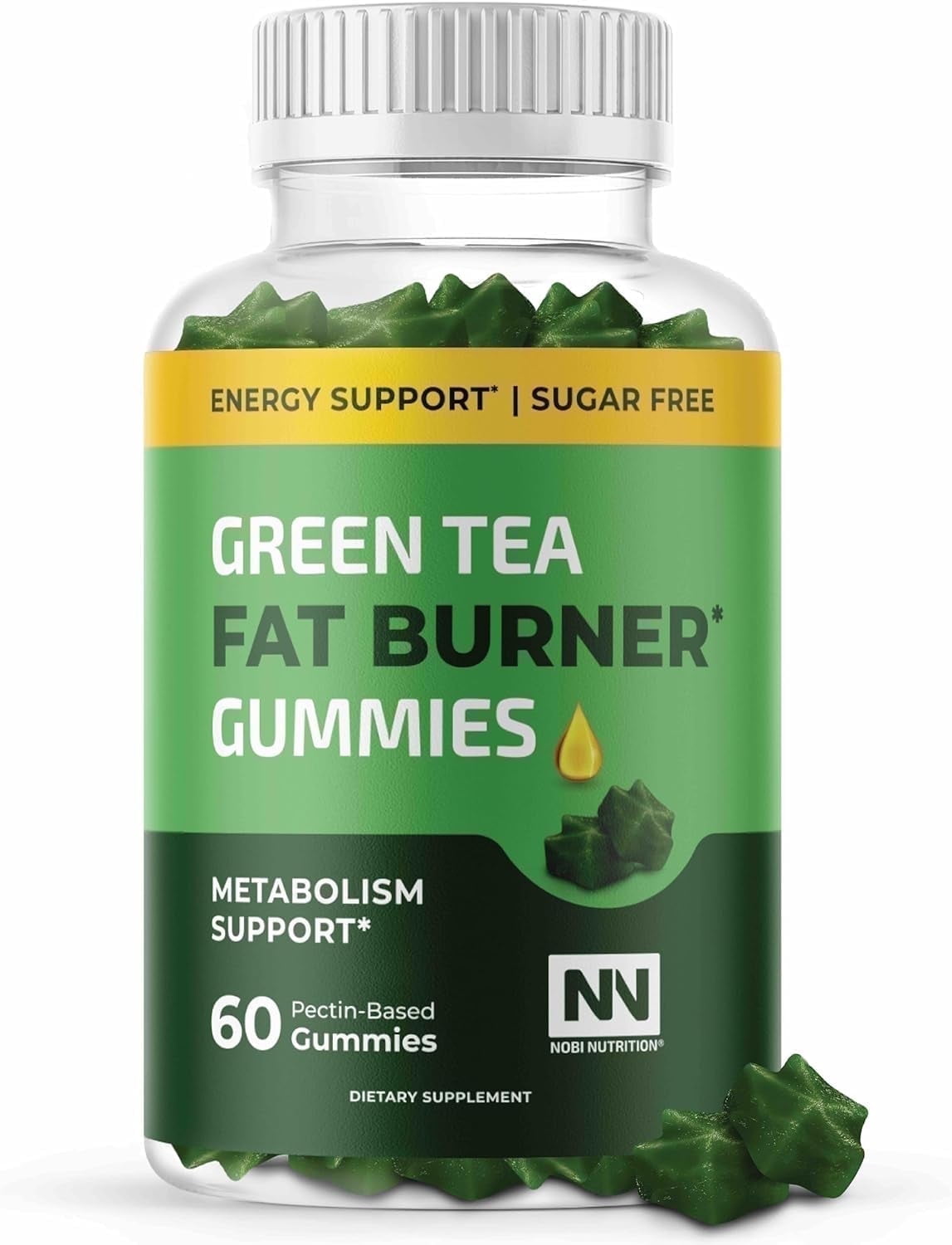NOBI NUTRITION GREEN TEA FAT BURNER GUMMIES METABOLISM SUPPORT, 60 COUNT, WEIGHT LOSS AID