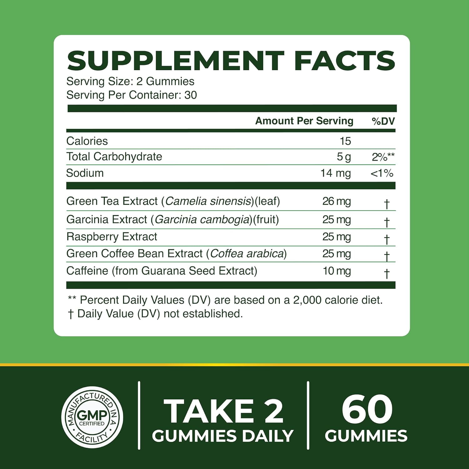 NOBI NUTRITION GREEN TEA FAT BURNER GUMMIES METABOLISM SUPPORT, 60 COUNT, WEIGHT LOSS AID