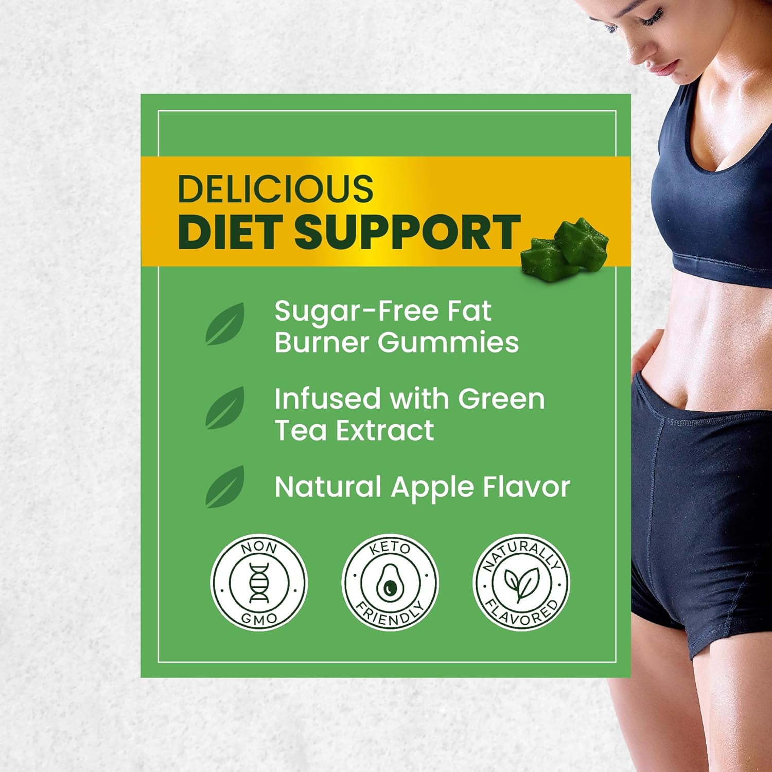 NOBI NUTRITION GREEN TEA FAT BURNER GUMMIES METABOLISM SUPPORT, 60 COUNT, WEIGHT LOSS AID