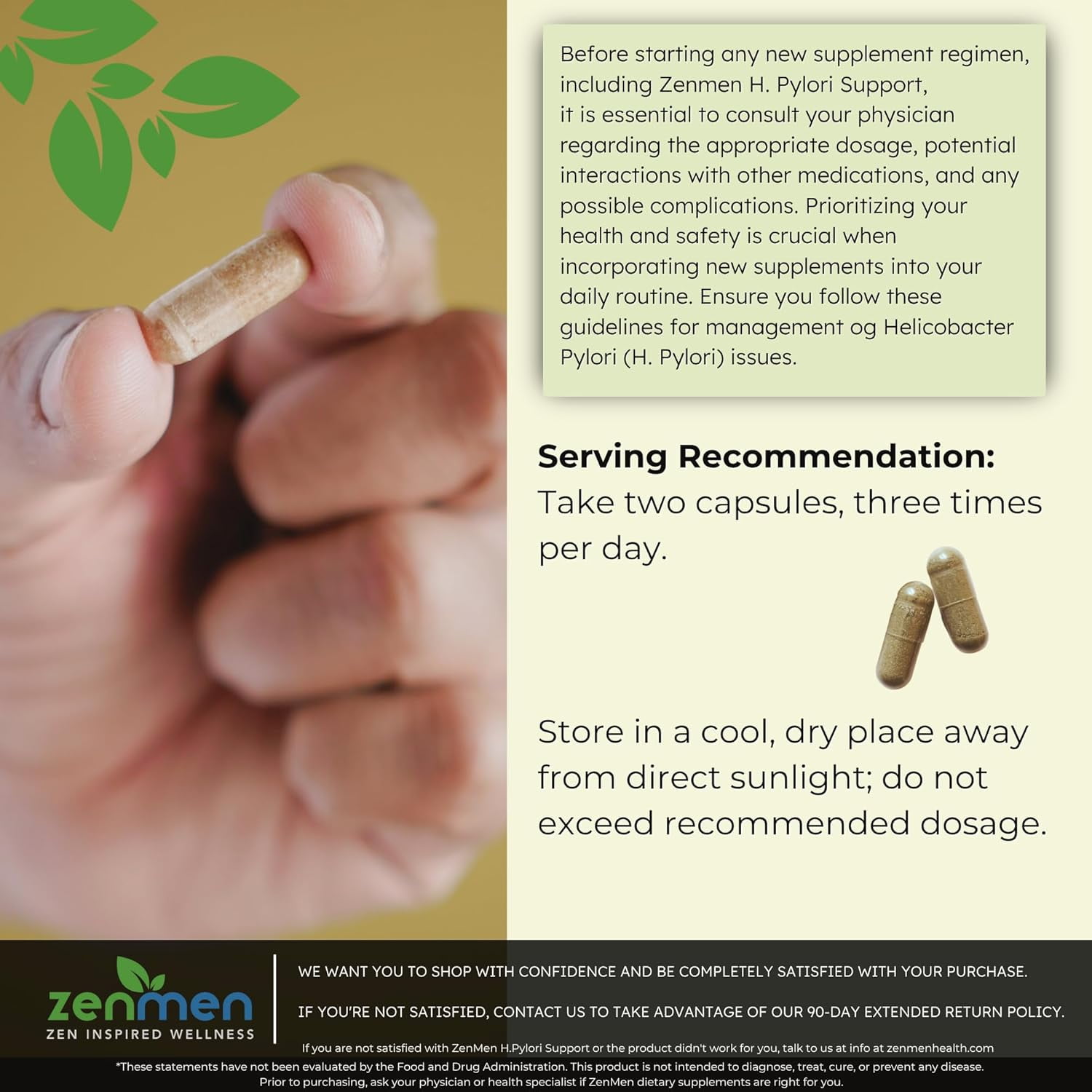 ZENMEN HERBAL GUT H. PYLORI SUPPORT WITH ZINC, 60 VEGAN CAPSULES, SUGAR-FREE, USA MADE