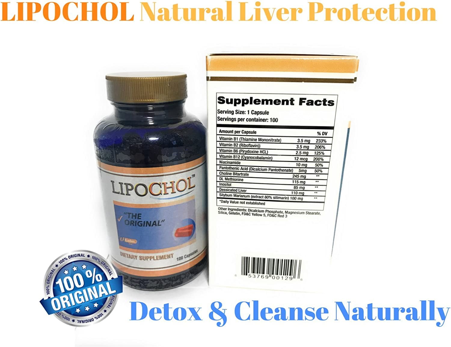 LIPOCHOL LIVER DETOX CLEANSE SUPPLEMENT WITH VITAMINS, 100 CAPSULES DAILY LIVER SUPPORT