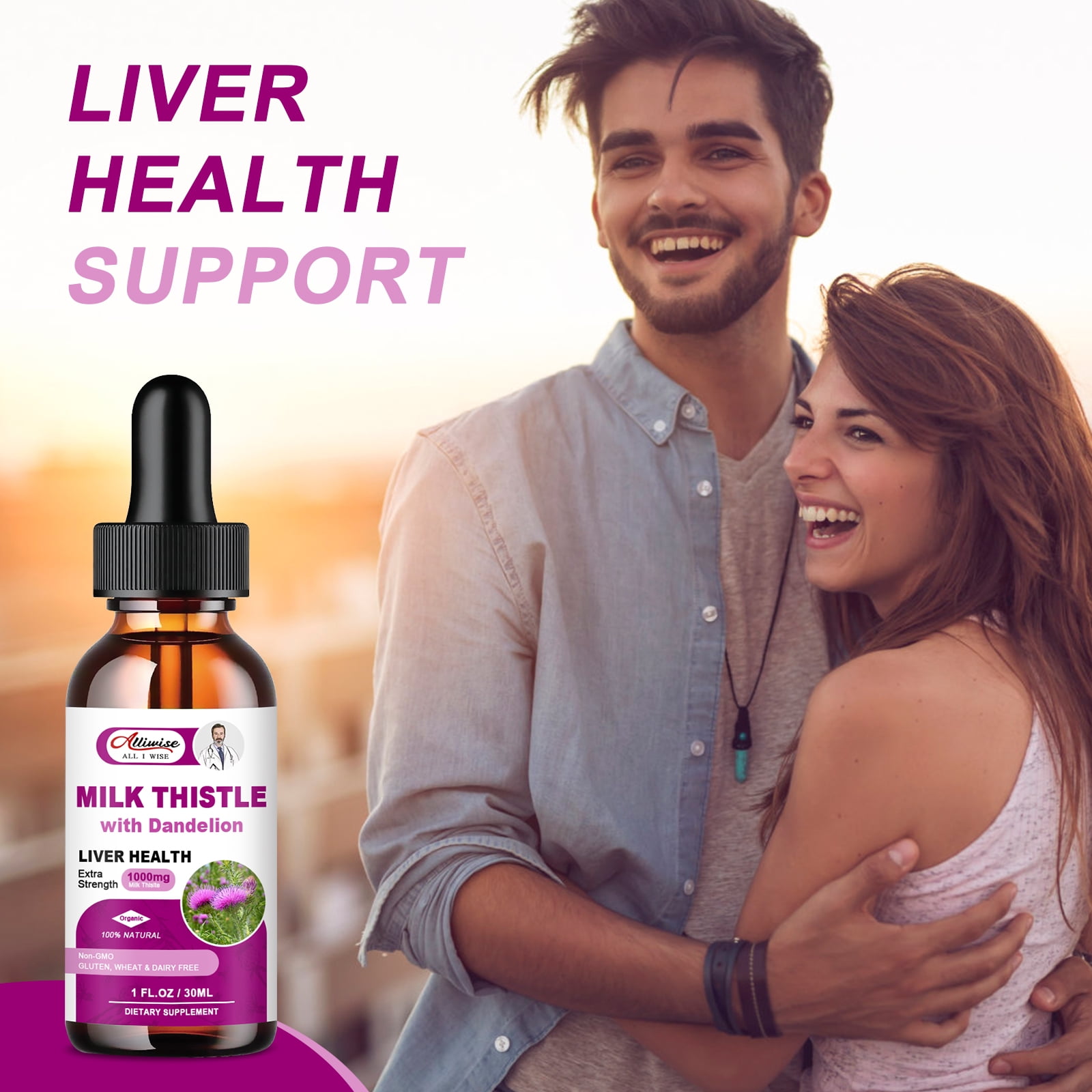 ALLIWISE MILK THISTLE DROPS 1000MG WITH SILYMARIN DANDELION ROOT FOR LIVER SUPPORT, 2 FL OZ