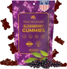 TRUE SEA MOSS SEA MOSS GUMMIES WITH ELDERBERRY, BURDOCK ROOT BLADDERWRACK FOR IMMUNE THYROID SUPPORT