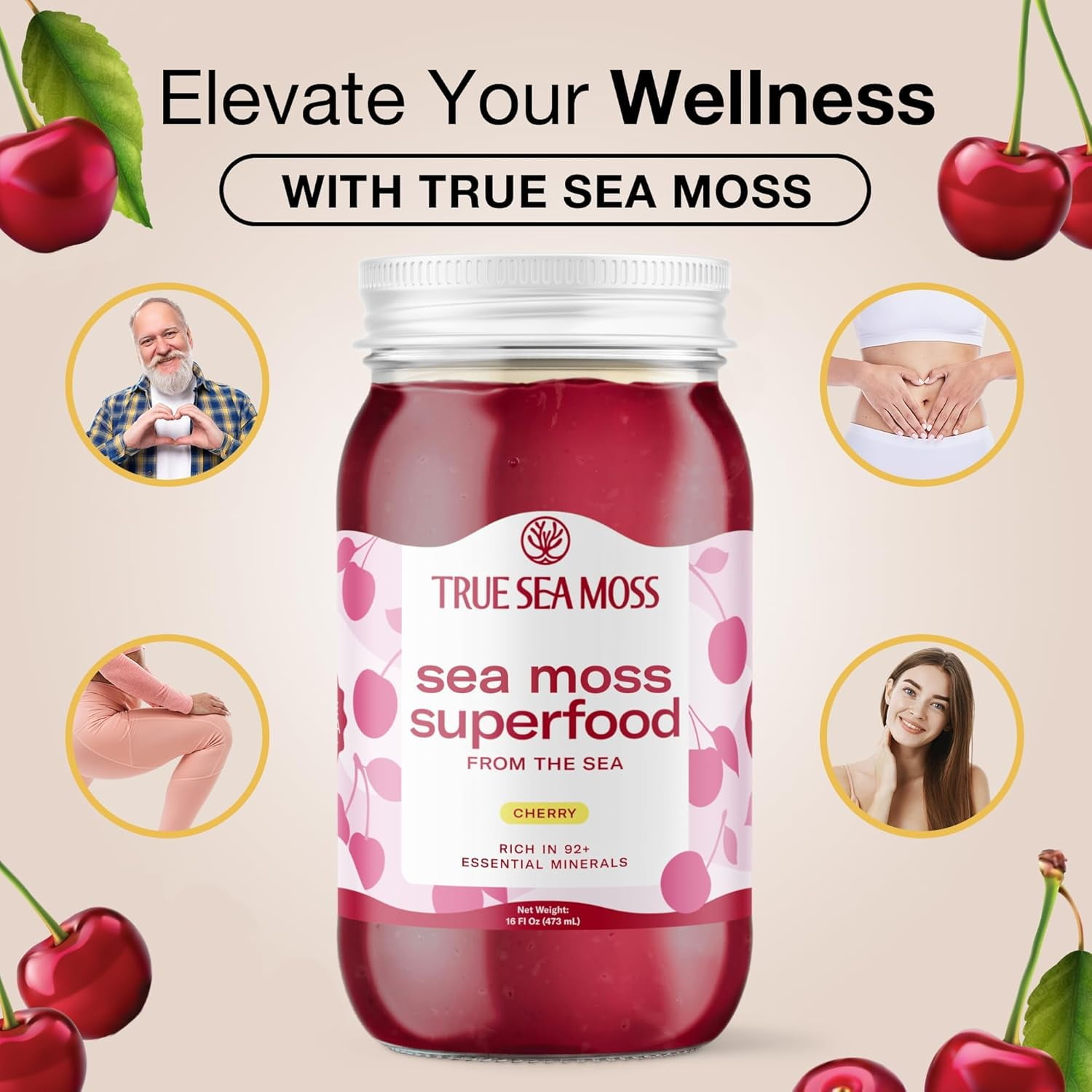 TRUESEAMOSS WILDCRAFTED IRISH SEA MOSS GEL CHERRY - ORGANIC SUPERFOOD, MADE IN USA, PACK OF 1