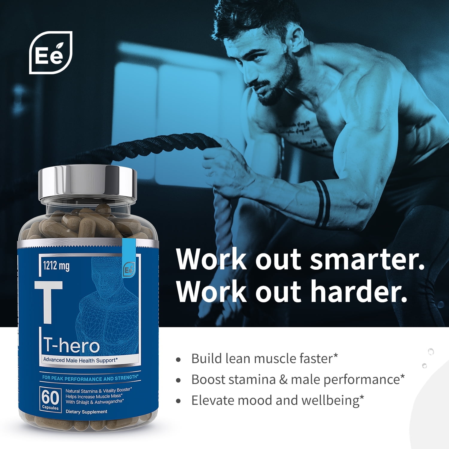 ESSENTIAL ELEMENTS T-HERO MALE HEALTH SUPPLEMENT MUSCLE TESTOSTERONE SUPPORT, 60 VEGAN CAPS