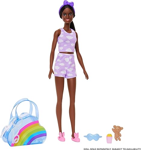 MATTEL BARBIE DELUXE RAINBOW BAG KEYCHAIN WITH PAJAMAS, SLIPPERS SLUMBER PARTY ACCESSORIES
