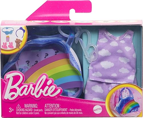 MATTEL BARBIE DELUXE RAINBOW BAG KEYCHAIN WITH PAJAMAS, SLIPPERS SLUMBER PARTY ACCESSORIES