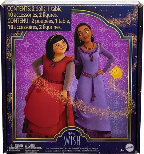 MATTEL DISNEY WISH BEST FRIENDS TEA TIME PLAYSET WITH ASHA DAHLIA DOLLS, 2 FIGURES ACCESSORIES