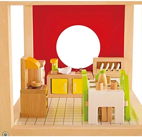 HAPE 1 12 SCALE WOODEN DOLLHOUSE DINING ROOM FURNITURE SET WITH ACCESSORIES MINIATURE