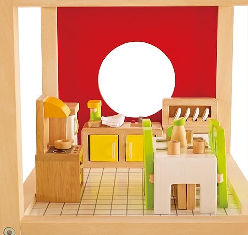 HAPE 1 12 SCALE WOODEN DOLLHOUSE DINING ROOM FURNITURE SET WITH ACCESSORIES MINIATURE