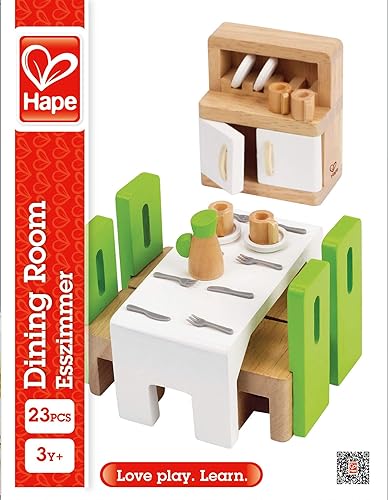 HAPE 1 12 SCALE WOODEN DOLLHOUSE DINING ROOM FURNITURE SET WITH ACCESSORIES MINIATURE