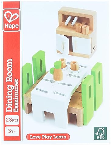 HAPE 1 12 SCALE WOODEN DOLLHOUSE DINING ROOM FURNITURE SET WITH ACCESSORIES MINIATURE