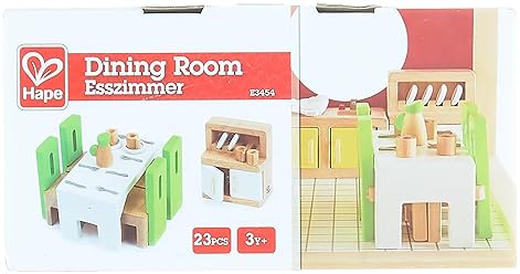 HAPE 1 12 SCALE WOODEN DOLLHOUSE DINING ROOM FURNITURE SET WITH ACCESSORIES MINIATURE